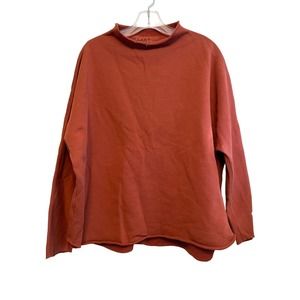 Frank & Eileen Size M Effie Long Sleeve Funnel Neck Capelet Fleece Clay Orange